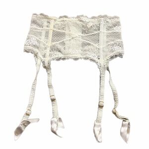 90s European Vintage Chantelle Floral Lace Boned Garter Belt Corset (Ivory) XS/S